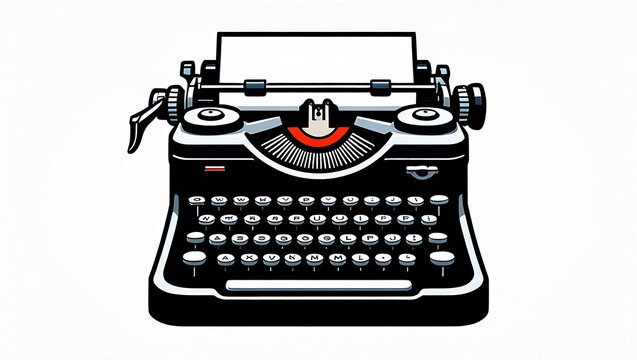 Old fashioned typewriter with blank paper on white background