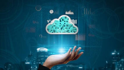 Poster - Cloud computing, cloud strategy, and cloud technology transforming digital infrastructure with scalable services, secure data storage, and cloud-based digital business solutions. Thunk