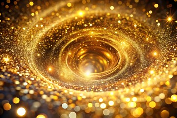 Poster - A dazzling display of golden light and shimmering stars forms an abstract galaxy, spiraling into a cosmic vortex of energy and celestial beauty