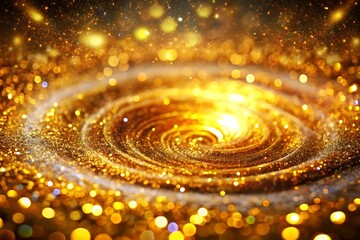 Poster - A brilliant vortex of golden light and shimmering stars forms an abstract galaxy, spiraling into a cosmic dance of energy and celestial beauty, radiating outwards