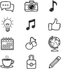 Poster - Communication camera music idea calendar globe coffee lock pencil vector