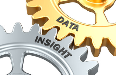 Poster - Data and Insight, gears. 3D rendering isolated on transparent background