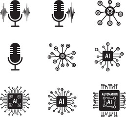 Fototapete - Microphone sound wave circuit chip artificial intelligence automation vector