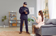 © Studio Romantic - Police officer or detective investigating a crime, taking a report and interviewing woman victim. Law enforcement in gathering evidence and supporting victims of crimes such as burglary and theft.