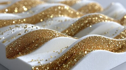 Poster - Abstract swirls of lines and gold glitter on a soft cream background, highlighting texture and depth