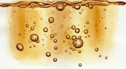 Poster - Golden Liquid Bubbles Abstract - Abstract of golden liquid with rising bubbles, perfect for backgrounds or concepts related to drinks, wellness, or luxury