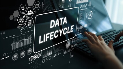 Poster - Data Lifecycle Concept in Digital Environment with Hands on Keyboard and Graphical Interface Elements. Asymptotic smart data analytic.