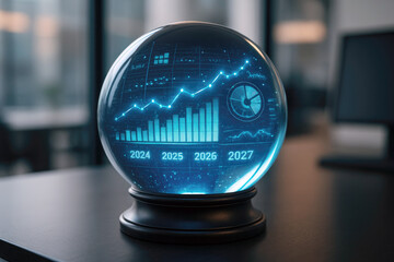 Poster - Glowing crystal sphere displaying futuristic financial data crystal ball future