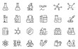 © aura studio - Chemistry line editable icon set, laboratory flask, reaction tube, microscope, chemical formula, molecular structure, experiment, biotechnology research, science icons, vector illustration.