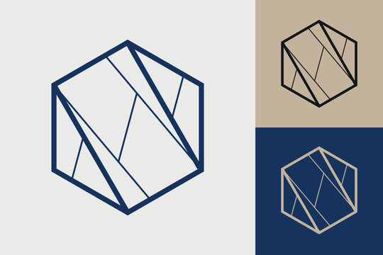 Geometric hexagonal logo icon. Hexagon concept vector design with minimalistic linear style
