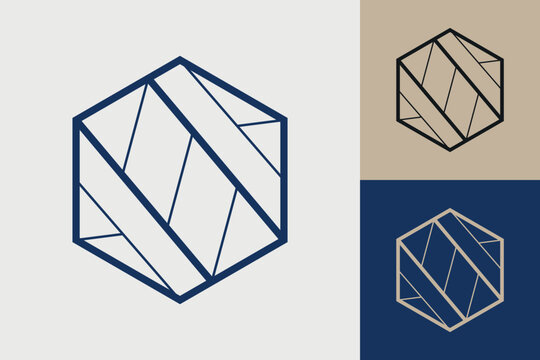 Geometric hexagonal logo icon. Hexagon concept vector design with minimalistic linear style