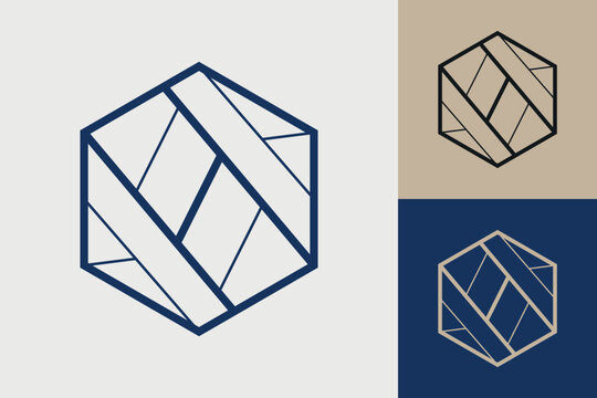 Geometric hexagonal logo icon. Hexagon concept vector design with minimalistic linear style