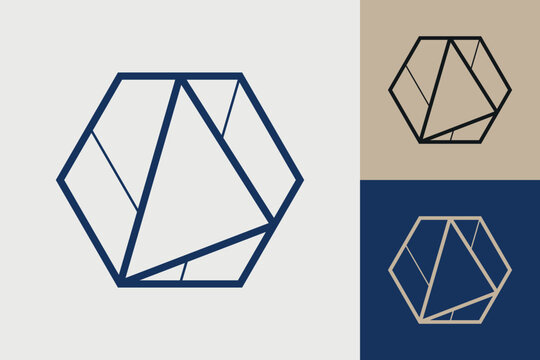 Geometric hexagonal logo icon. Hexagon concept vector design with minimalistic linear style