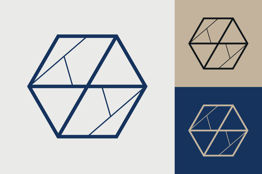Geometric hexagonal logo icon. Hexagon concept vector design with minimalistic linear style