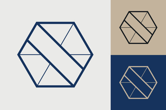 Geometric hexagonal logo icon. Hexagon concept vector design with minimalistic linear style