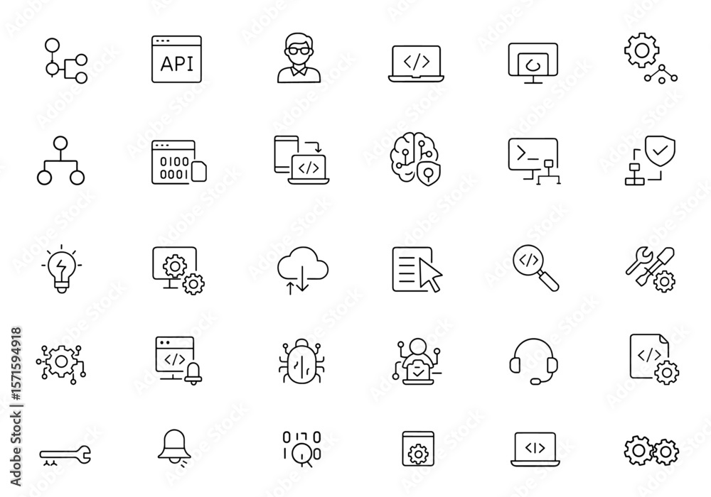 Programming & coding line icon set, editable stroke, vector ...