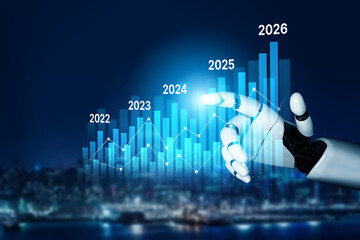 Poster - AI-generated image showing data-driven projection of business performance trends across five years using charts and analytics for strategic planning and decision making Vouch