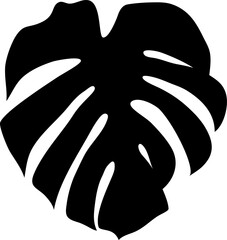 Fototapete - Vector Bold black exotic silhouette of a monstera deliciosa leaf, capturing the essence of tropical flora with its iconic fenestrations