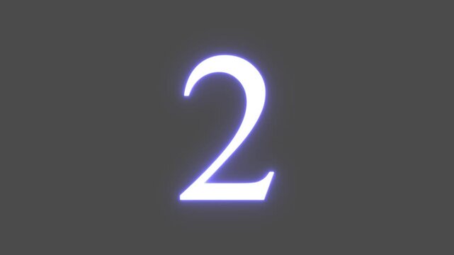 Neon numeric beautiful color text 2 number countdown icon. Glowing neon video player with motion graphic animation on black background.