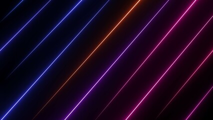 Poster - Abstract neon light background of diagonal lines in blue orange and pink colors ideal for modern designs and futuristic concepts