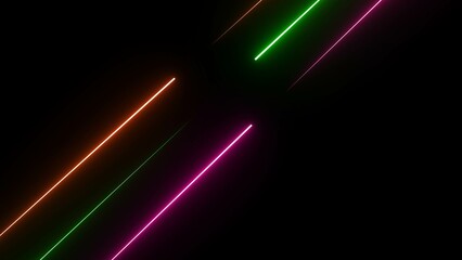 Poster - Abstract neon light beams against black backdrop creates striking futuristic and modern design element perfect for backgrounds and digital graphic designs.