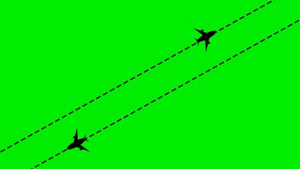 Poster - Airplane silhouettes fly along parallel paths against a vibrant green backdrop suggesting flight and travel concepts for aviation and transportation designs