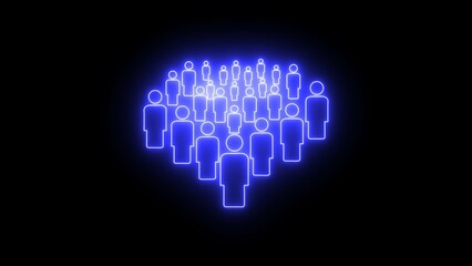 Poster - Glowing neon people group silhouette representing community society social connection and network on black background