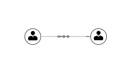 Poster - Abstract illustration of two people connected by a sound wave representing a discussion conversation or remote communication on a clean white background