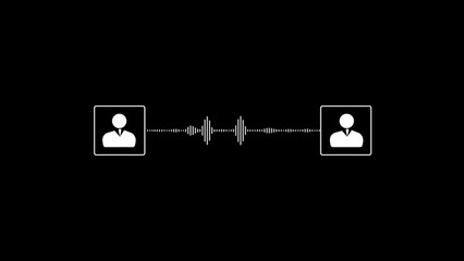 Poster - Audio communication concept depicting two people represented by icons connected by a sound wave on a black background