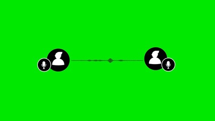 Poster - Online voice call conversation interface illustrative concept depicting users in dialogue with sound wave representation on a green background