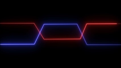 Poster - Abstract neon lines illustration against a black backdrop showcasing futuristic data connection with bright red and blue energy light rays in a modern digital design