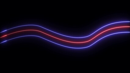 Poster - Glowing neon waves of red and blue light on a dark background abstract design digital illustration perfect for modern technology and futuristic themes.