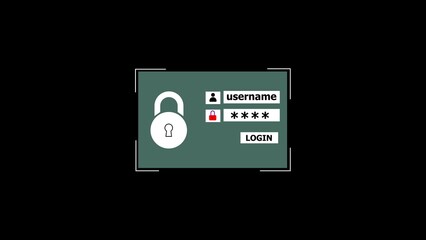 Poster - Secure login screen depicting password protection and data privacy on a teal background with a simple user interface in a minimalist flat style
