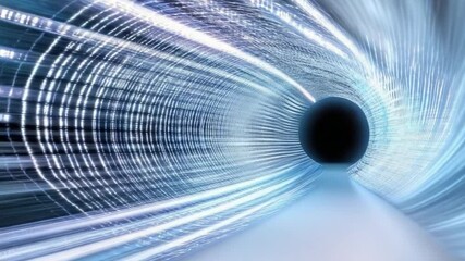 Poster - Tunnel Vision: A mesmerizing, photorealistic journey through an illuminated tunnel, drawing the eye towards a central, enigmatic black sphere.