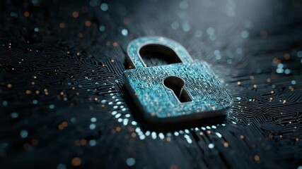 Poster - Cybersecurity Sentinel: A luminous padlock symbolizes digital safety and protection amidst a complex, circuit-board inspired backdrop. This image captures the essence of secure data. 