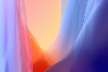 Poster - Gradient light flows through abstract forms creating a vibrant atmosphere in a serene landscape of blended colors and soft edges