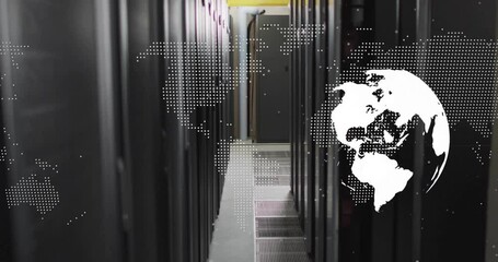 Poster - On startup, dotted world map appearing and white globe rotating illustrating global connectivity