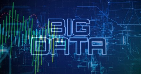 Poster - Glitch effect initiating neon BIG DATA text forming as green yellow bars rising presenting trends