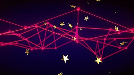 Aufkleber - red network fading in initiating pulsing peaks and drifting golden stars showing flow in dark void