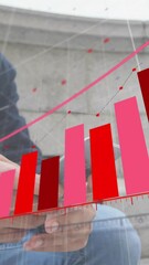 Poster - Animation of red diagram over man using smartphone