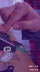 Poster - Animation of data processing over diverse people paying with credit card
