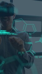 Poster - Animation of data processing over caucasian man using vr headset