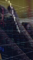 Poster - Animation of financial graphs and icons over metal items