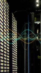 Poster - Animation of multicolored graphs over data server racks in big server room