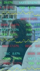 Poster - Animation of stock market data processing over woman using laptop at office