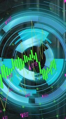 Poster - Animation of loading circles with numbers and multiple graphs over network server room