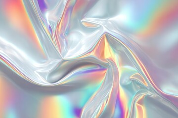 Poster - Abstract holographic background displaying a shimmering white surface with iridescent tones and dynamic swirls that create an ethereal and futuristic visual experience