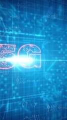 Poster - Animation of 5g text and digital data processing over circuit board