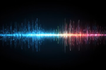 Poster - Dynamic audio soundwave scope signal displayed as an abstract visual representation showing variations in amplitude and frequency over a dark background