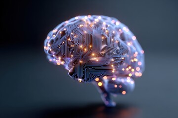 Fototapete - Creative AI brain showcases advanced artificial intelligence in a futuristic representation with intricate details and glowing connections in dark background